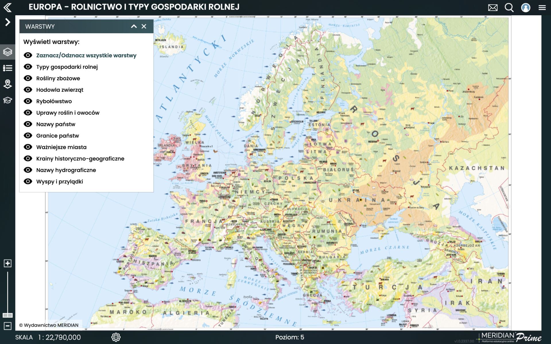 Europa rolnictwo i typy gospodarki mapa i warstwy